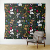 Wilde bloemen en vlinders op zwart wandkleed (In Situ (horizontaal))
