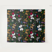 Wilde bloemen en vlinders op zwart wandkleed (Voorkant (horizontaal))
