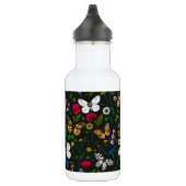 Wilde bloemen en vlinders op zwart waterfles  (Rechts)