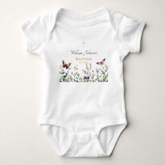 Wilde bloemen en vlinders Orthodoxe doop Romper (Voorkant)