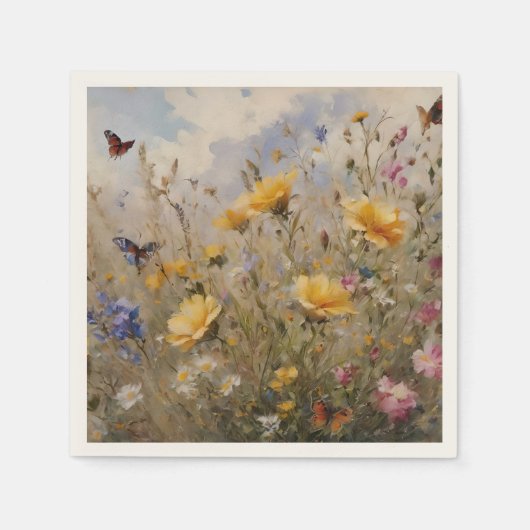 Wilde bloemen en vlinders Papier servet (Voorkant)