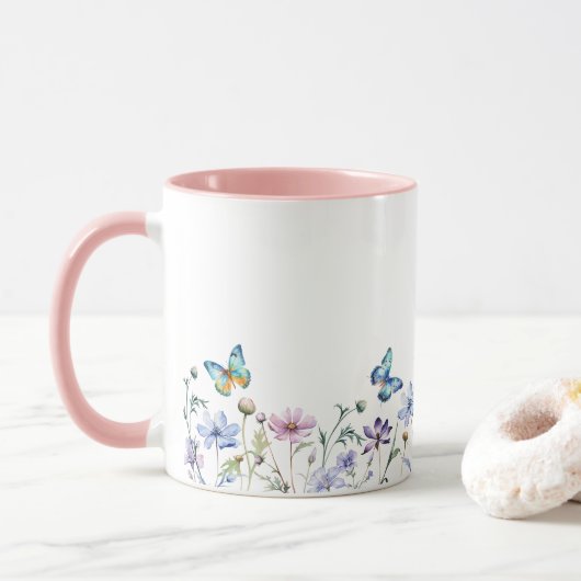 Wilde Bloemen en Vlinders Rand Mok (Met donut)
