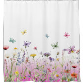 Wilde bloemen en vlinders roze gradiënt douchegordijn (Voorkant)