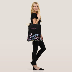 Wilde bloemen en vlinders tote bag