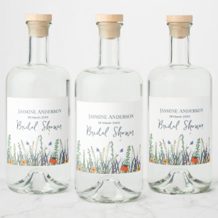 Wilde bloemen en Vrijgezellenfeest van Butterflies Likeurfles Etiket