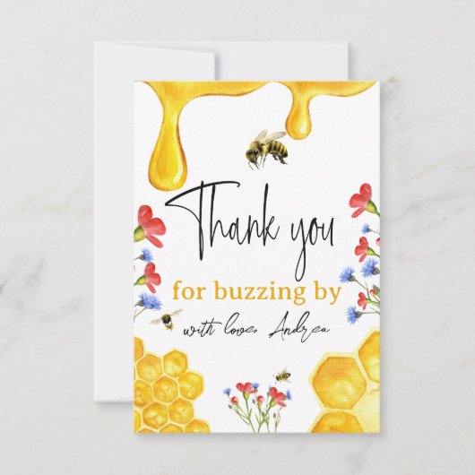 Wilde bloemen en Waterverf van Gele honingbijen Bedankkaart (Voorkant)