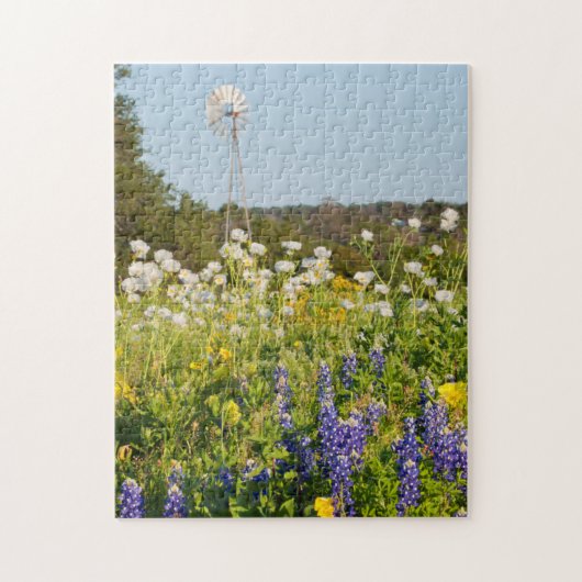 Wilde bloemen en windmolens in Texas Hill Country Legpuzzel (Verticaal)