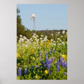 Wilde bloemen en windmolens in Texas Hill Country Poster (Voorkant)