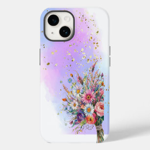 Wilde bloemen en zachte pastelbasis iPhone 14 hoesje