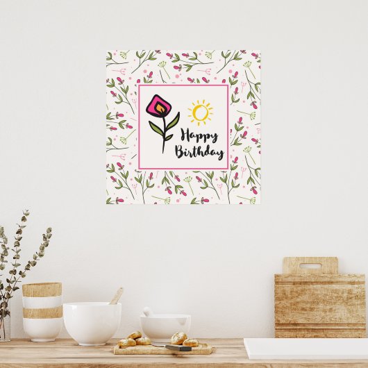 wilde bloemen en zonescherm Birthday Poster (Keuken)
