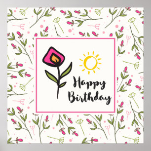  wilde bloemen en zonescherm Birthday Poster