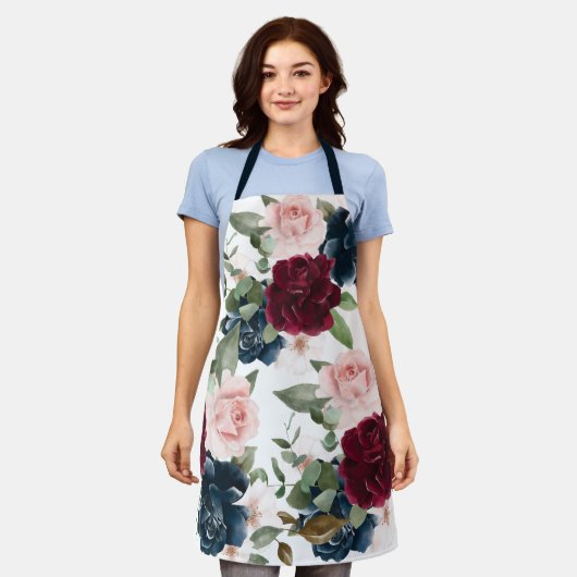 Wilde bloemen en Zonnebloem Monogram Wit Schort (Gedragen)