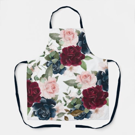 Wilde bloemen en Zonnebloem Monogram Wit Schort (Voorkant)