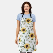 Wilde bloemen en Zonnebloem Monogram Wit Schort (Gedragen)