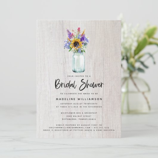 Wilde bloemen en Zonnebloemen Mason Jar Vrijgezell Kaart (Staand voorkant)