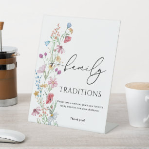 Wilde Bloemen Familie Tradities Reclamebord Met Voetstuk