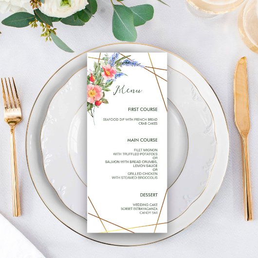 Wilde bloemen Faux Gold Foil Geometric Lijst Rusti Menu