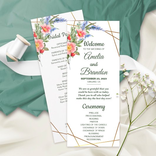 Wilde bloemen Faux Gold Foil Geometric Lijst Rusti Programmakaart