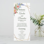 Wilde bloemen Faux Gold Foil Geometric Lijst Rusti Programmakaart (Staand voorkant)