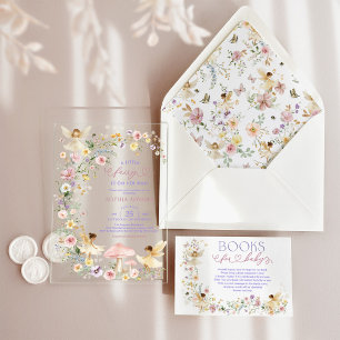 Wilde Bloemen Fee Meisje Baby Shower Acryl Uitnodigingen