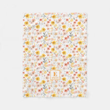 Wilde bloemen flora Monogram Vliesdeken
