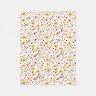 Wilde bloemen flora Monogram Vliesdeken Fleece Deken