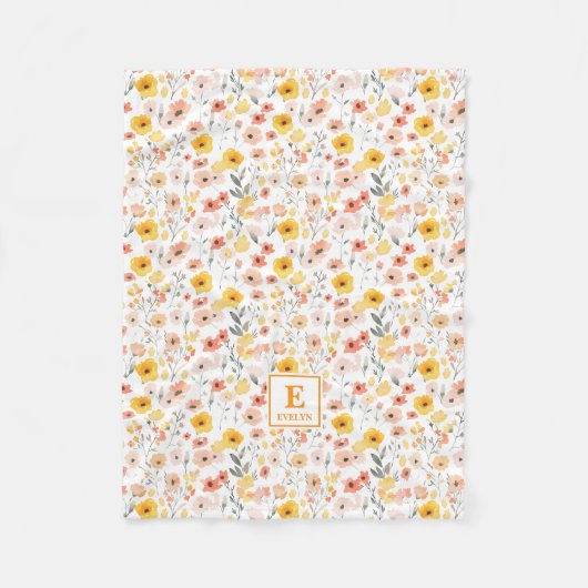 Wilde bloemen flora Monogram Vliesdeken Fleece Deken (Voorkant)