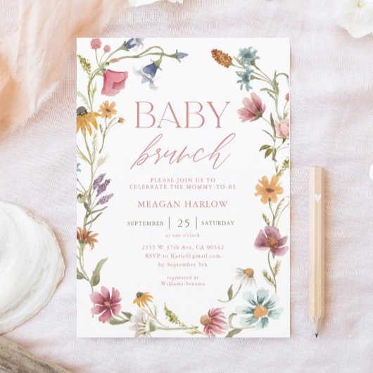Wilde bloemen Floral Baby Brunch Kaart