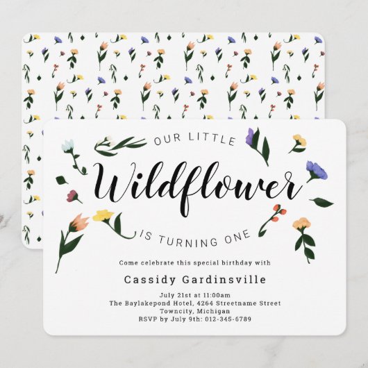 Wilde bloemen Floral Baby eerste verjaardag Kaart (Voorkant / Achterkant)