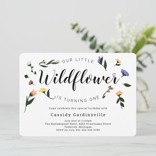 Wilde bloemen Floral Baby eerste verjaardag Kaart (Staand voorkant)