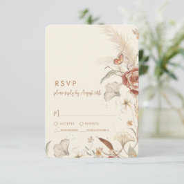 Wilde bloemen Floral BOHO Cream Terracotta Wedding RSVP Kaartje