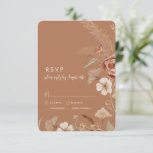 Wilde bloemen Floral BOHO Terracotta Rust Wedding RSVP Kaartje