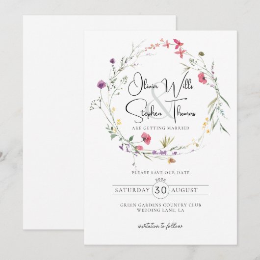 Wilde bloemen Floral Botanisch Paars sparen de dat Kaart (Voorkant / Achterkant)