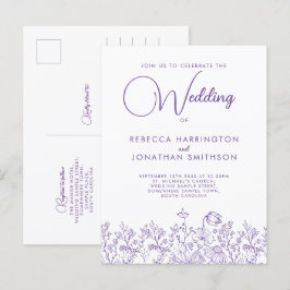 Wilde bloemen Floral Elegant Lila Wedding Uitnodiging Briefkaart
