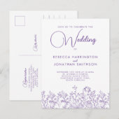Wilde bloemen Floral Elegant Lila Wedding Uitnodiging Briefkaart (Voorkant / Achterkant)