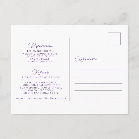 Wilde bloemen Floral Elegant Lila Wedding Uitnodiging Briefkaart (Achterkant)