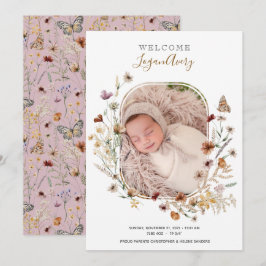 Wilde bloemen Floral Foto nieuwe baby geboorte toe Aankondiging