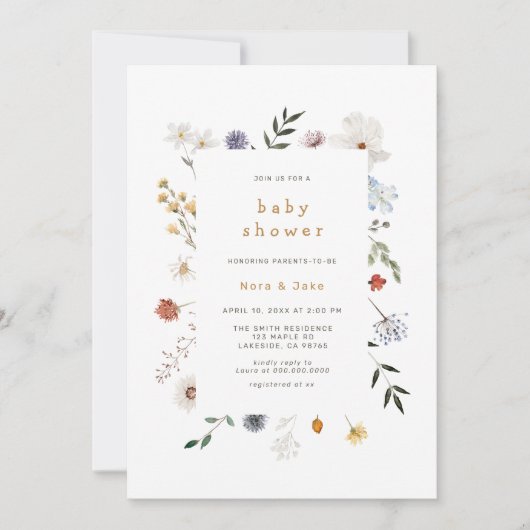 Wilde bloemen Floral Lijst Baby shower Kaart (Voorkant)