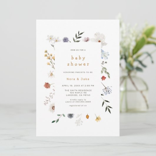 Wilde bloemen Floral Lijst Baby shower Kaart (Staand voorkant)