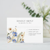 Wilde bloemen Floral Periwinkle Wedding RSVP Kaart (Staand voorkant)