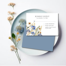 Wilde bloemen Floral Periwinkle Wedding RSVP Kaart