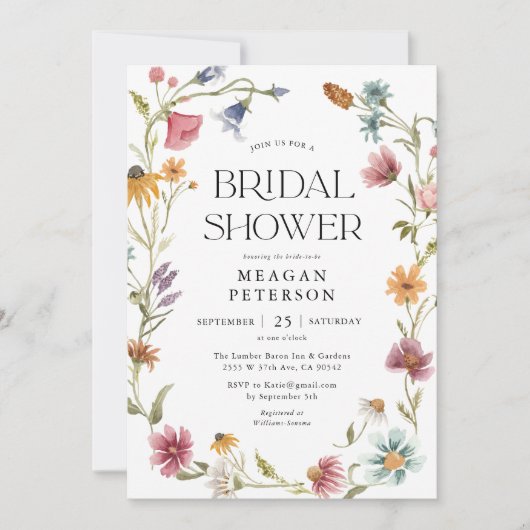 Wilde bloemen Floral Spring Bridal Shower Invitati Kaart (Voorkant)