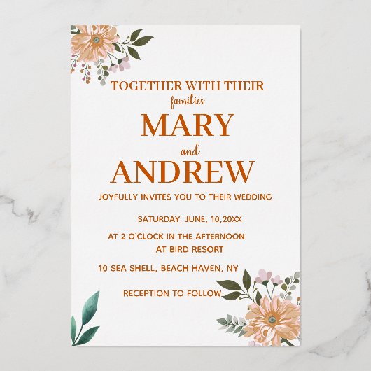 Wilde bloemen folie uitnodiging (Voorkant)