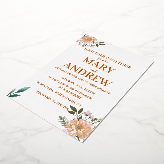 Wilde bloemen folie uitnodiging (Gedraaid)