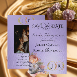 Wilde Bloemen, Foto & Blad Monogram - Blauwe Serin Save The Date