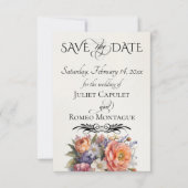 Wilde Bloemen, Foto & Blad Monogram - Crème Save The Date (Voorkant)