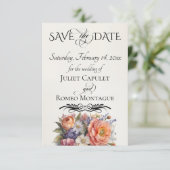 Wilde Bloemen, Foto & Blad Monogram - Crème Save The Date (Staand voorkant)