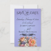 Wilde Bloemen, Foto & Blad Monogram - Hemelblauw Save The Date (Voorkant)