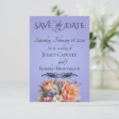Wilde Bloemen, Foto & Blad Monogram - Hemelblauw Save The Date (Staand voorkant)
