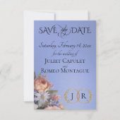 Wilde Bloemen, Foto & Blad Monogram - Hemelblauw Save The Date (Voorkant)